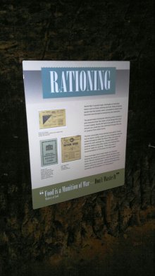 Rationing interpretation panel. This was put together by Bronwen Simpson and Jo Dunn, and fixed to the Air Raid Shelter walls by Andy Pedroza and Katie Senior (photographed by Andy Pedroza)