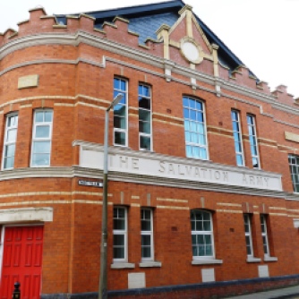 The Salvation Army building on Hillgate. Facade of building restored as part of THI