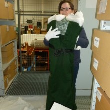 Emma with her located object - a woollen green dress c.1880s